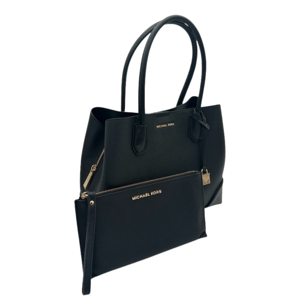 Michael Kors Mercer Tote Bag Purse‎ Women's Black Pebbled Leather W/Pouch Gold
